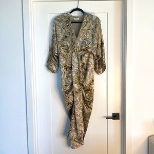 Mable Snake Print Mid Sleeve VNeck Midi Dress.